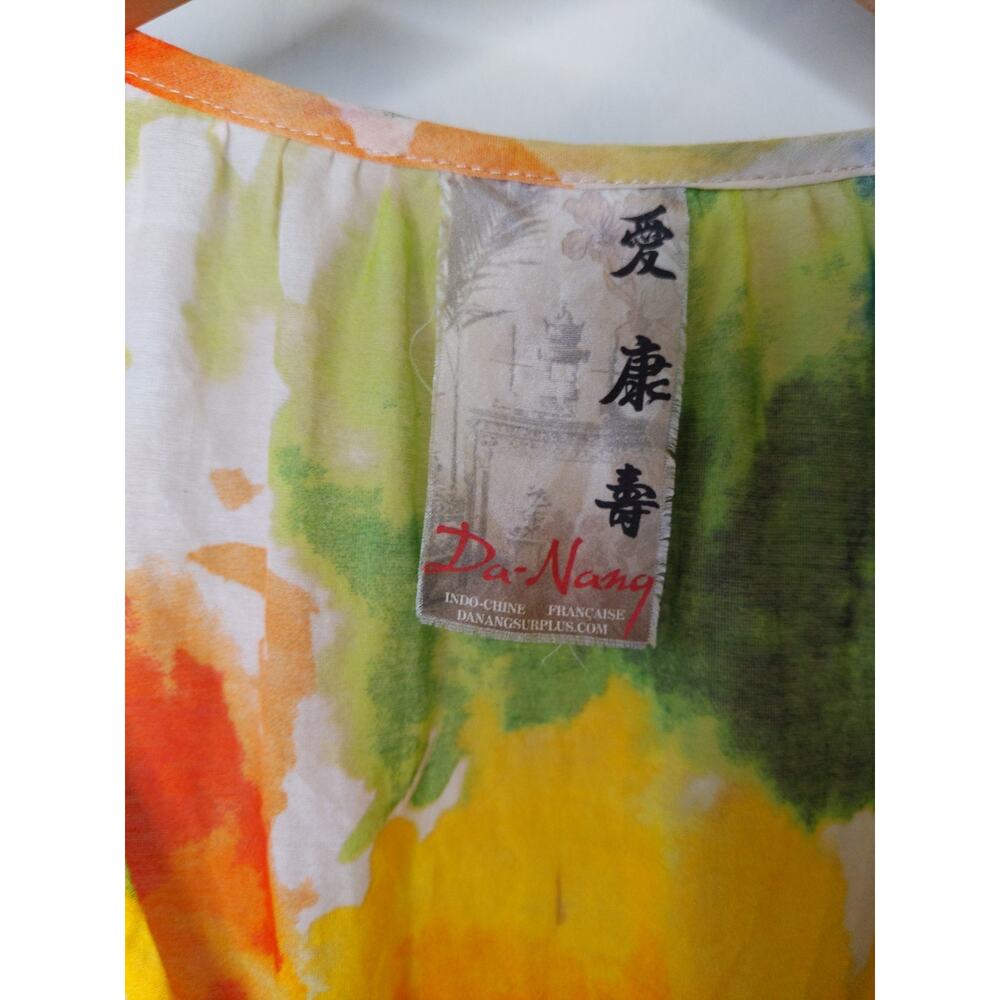 Da-Nang Watercolor Floral Silk Cotton Button Tank Top Boho Artsy Medium - Picture 3 of 7